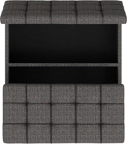 SIMPLIHOME Harrison 40 inch Wide Transitional Square Large Coffee Table Storage Ottoman in Ebony Polyester Tweed, Assembled, for The Living Room and Bedroom