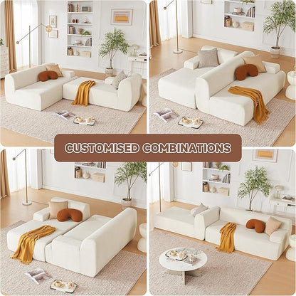 107" Modular Sectional Sofa, Boneless Couch Sponge Sofa for Living Room, High Density Sponges Cloud Couch,Modular L-Shape Sofa with Chaise, (Beige)