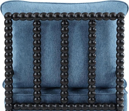 DUHOME Linen Fabric Spindle Accent Chairs Set of 2 with Wood Frame,Modern Accent Spool Chairs with Padded Spring Seat and Brushed Blue Base for Living Room Bedroom Farmhouse Home Office Belcony