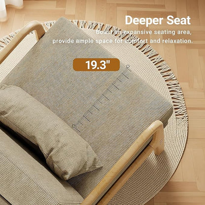 Claiks Mid-Century Modern Accent Chair, Living Room Armchair with Solid Wood Frame & Lumbar Pillow, Comfy Upholstered Lounge Chair for Bedroom, Office, Corduroy, Khaki