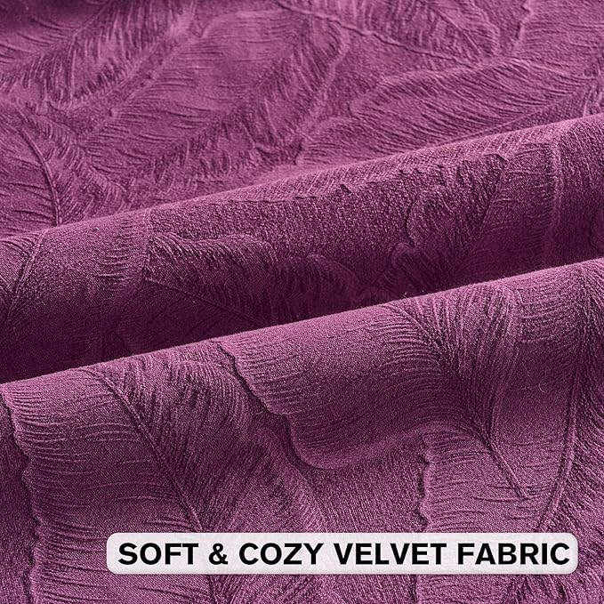 FUTEI Purple Velvet Throw Pillow Covers 22x22 Inch Set of 2,Soft Embossed Leaf-Relief Textured Cushion Cases,Natural Home Decor for Couch Living Room