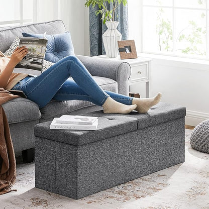 SONGMICS MAZIE Collection - 43 Inches Storage Ottoman, Foldable Storage Bench with Flipping Lid, 660 lb Load Capacity, for Entryway, Living Room, Bedroom, Dark Gray ULSF76GYZ