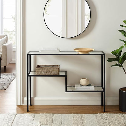 Crosley Furniture Sloane Sofa Console Table with Storage Shelves for Hall, Entryway, or Living Room, Matte Black