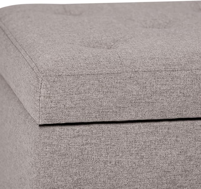 SIMPLIHOME Hamilton 48 inch Wide Transitional Rectangle Storage Ottoman in Cloud Grey Linen Look Fabric, Assembled, For the Living Room, Entryway and Family Room