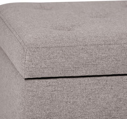SIMPLIHOME Hamilton 48 inch Wide Transitional Rectangle Storage Ottoman in Cloud Grey Linen Look Fabric, Assembled, For the Living Room, Entryway and Family Room