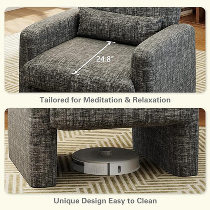 LSSPAID Modern Accent Chairs, Chenille Fabric Armchairs for Living Room, Comfy Upholstered Leisure Single Sofa Chair with Lumbar Pillow for Bedroom, Balcony, Office (Charcoal, Set of 2)