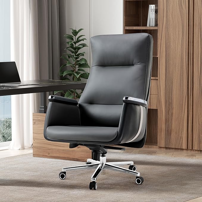 EUREKA ERGONOMIC Royal II Executive Office Chair High Back, Big and Tall with Extra Wide Seat, Silicone Leather Desk Chair Computer Chair, Modern Office Chair Home Office Desk Chairs-Gray