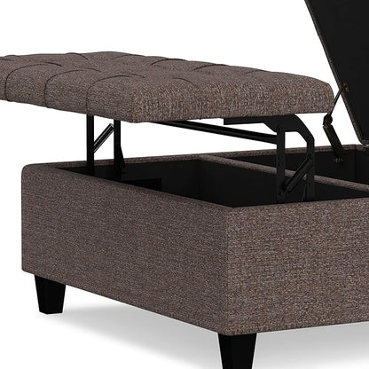 SIMPLIHOME Harrison 36 inch Wide Transitional Square Coffee Table Storage Ottoman in Mink Brown Tweed Look Fabric, Assembled, for the Living Room and Bedroom
