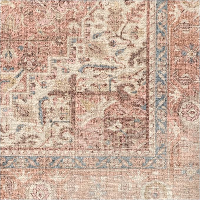 RUGGABLE Washable Area Rug – Kamran Rose Pink 3x5, Stain-Resistant, Non-Slip – Small Machine Washable Rugs for Living Room, Bedroom, Hallway, Entryway & Office–with Cushioned Pad
