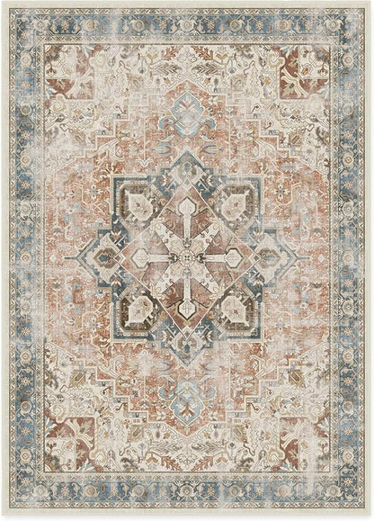 RUGGABLE Washable Vintage Area Rug – Kamran Coral 10x14, Stain-Resistant, Non-Slip – Large Machine Washable Rugs for Living Room, Bedroom, Hallway, Entryway & Office–with Standard Pad