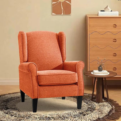 Accent Chair for Living Room, Vintage Orange Fabric Bedroom Corner Seats, Elegant English Armchairs with High Back, Modern Living Room Reading Wing Chair, Sillones para Sala