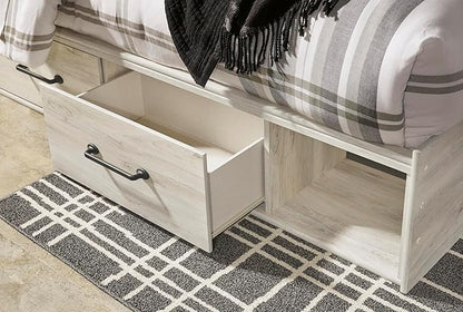 Signature Design by Ashley Cambeck Farmhouse King Panel Platform Bed with 4 Storage Drawers, Cubbies, Sconce Lights and USB Ports, Foundation or Box Spring Not Needed, Whitewash