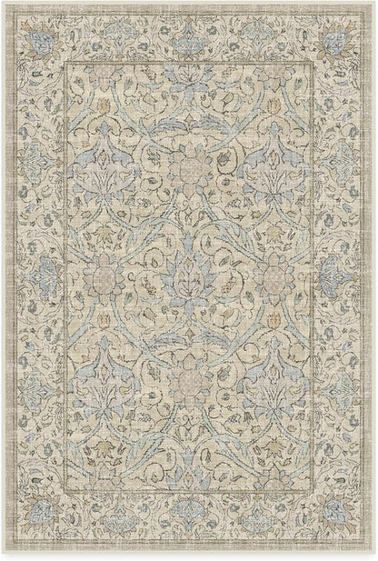 RUGGABLE x Morris & Co Washable Area Rug – Montreal Natural Blue 4x6, Stain-Resistant, Non-Slip – Medium Machine Washable Rugs for Living Room, Bedroom, Hallway, Entryway & Office–with Cushioned Pad