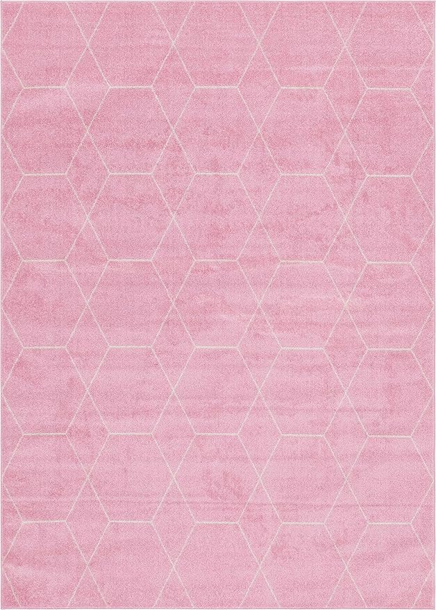 Unique Loom Trellis Frieze Collection Area Rug - Geometric (8' x 11', Light Pink/ Ivory)