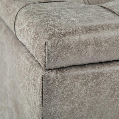 SIMPLIHOME Harrison 36 inch Wide Transitional Square Coffee Table Storage Ottoman in Distressed Grey Taupe Vegan Faux Leather, Assembled, For the Living Room and Bedroom