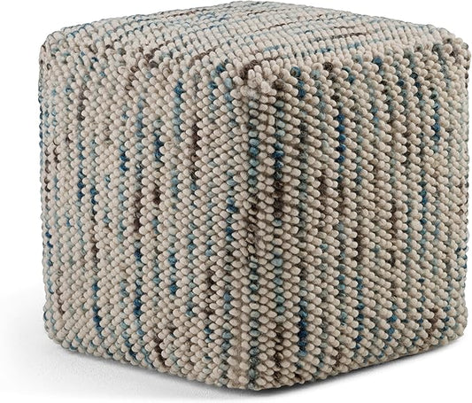 SIMPLIHOME Zoey Boho Cube Woven Pouf in Multi Color Cotton and Wool for the Living Room, Bedroom and Kids Room