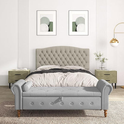 Queen Headboard Only, Upholstered Headboard for Adjustable Bed Linen Tufted Queen/Full Size Wall Mounted Head Board with Solid Wood Legs Head Board, Linen