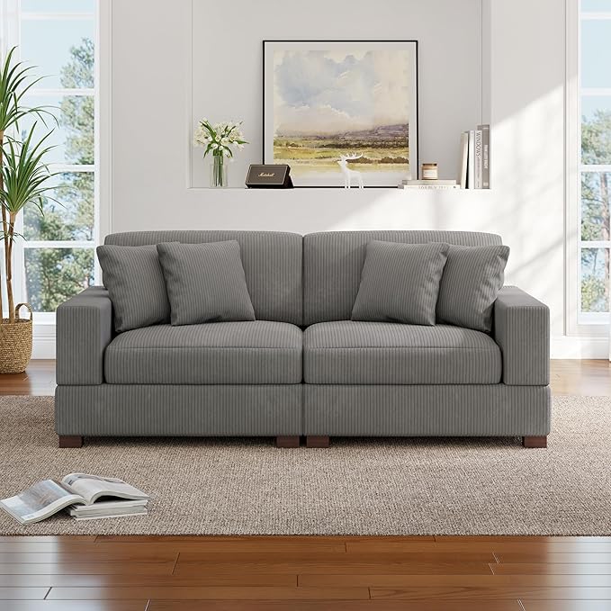 Modular Sectional Couches for Living Room, 82.6" Modern Loveseat 2-Seater Sofa Couch, Upholstered Couches for Living Room Bedroom, Light Grey