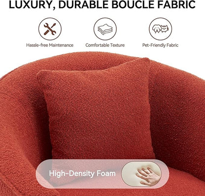 Swivel Accent Chair Set of 2, Modern Upholstered Boucle Barrel Arm Chairs with Pillow for Living Room, 360 Degree Round Swivel Sherpa Armchair with Round Base for Bedroom Club (2, Orange)
