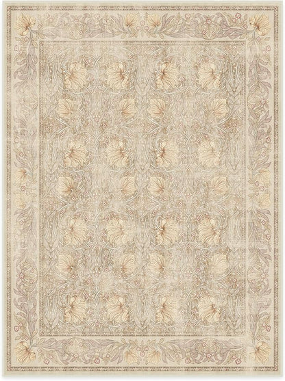 RUGGABLE x Morris & Co Washable Area Rug– Pimpernel Vintage Stone 9x12, Stain-Resistant, Non-Slip – Large Machine Washable Rugs for Living Room, Bedroom, Hallway, Entryway & Office–with Cushioned Pad