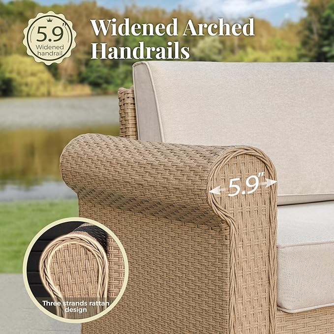 Patio Furniture Set, 8 Piece Outdoor Rattan Wicker Sectional Conversation Set with 5.5" Thick Waterproof Cushions and Coffee Table