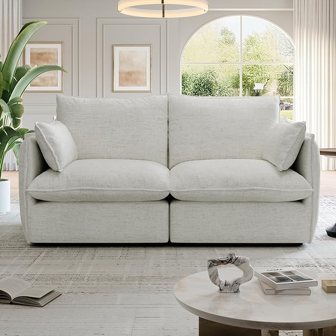 Cloud Modular Sectional Sofa, Waterproof Down Filled Sectional Sofa, High Backrest Loveseat Sectional Couches for Living Room, Modern Modular Couch with Removable Cover, Cream White