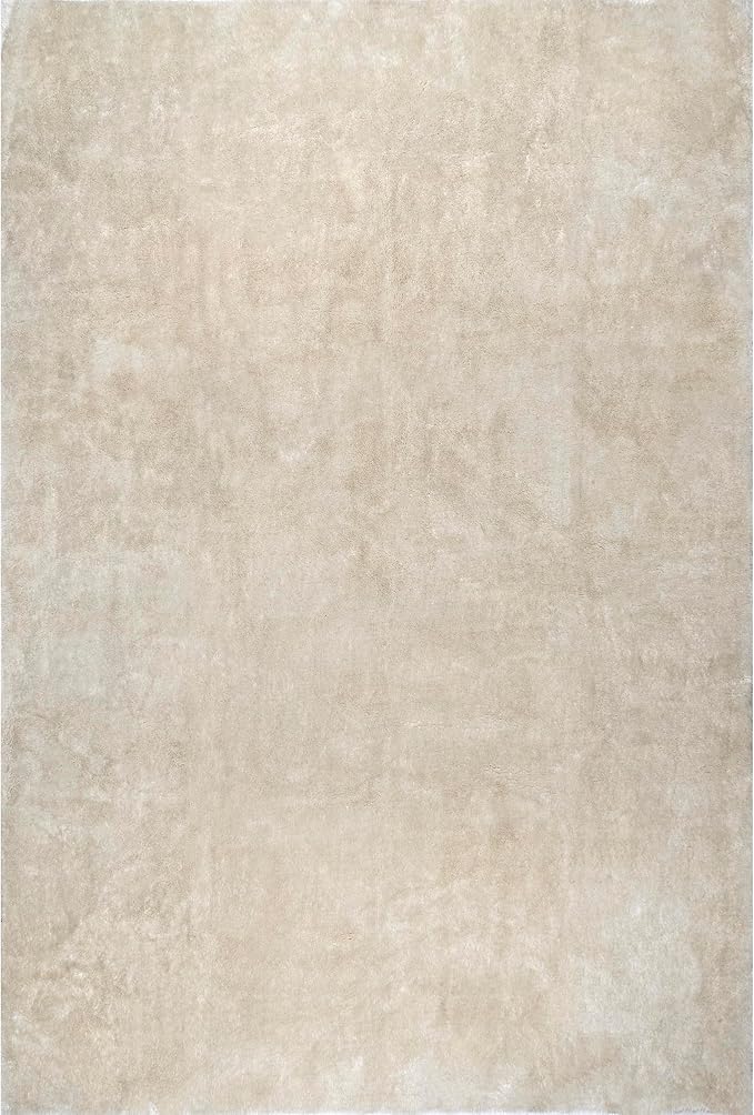 nuLOOM 6' Square Cozy Plush SuperiorWash Area Rug, Machine Washable, Non-Slip, Soft Fluffy Shag Carpet for Living Room Bedroom Kids Room Nursery Home Decor, Loni Cream