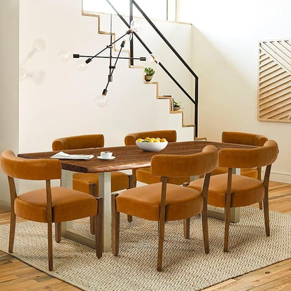 Modern Dining Chairs Set of 4, Faux Leather Upholstered Kitchen & Dining Room Chairs, Mid Century Modern Wooden Dining Chairs Oversized Sturdy Rounded Chairs Curved Back, Brown