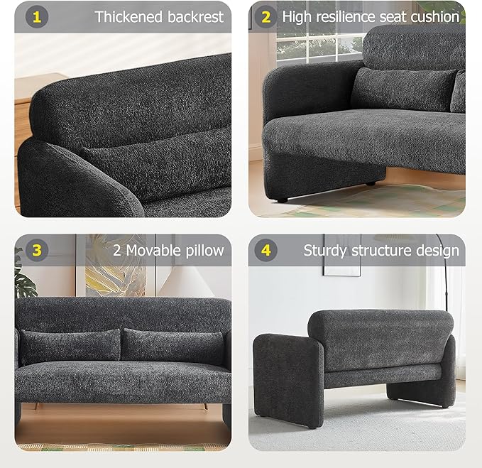 59" W Upgrade Lambswool Fabric Loveseat Sofa, Modern Love seat Couch, Solid and Easy to Install, Upholstered 2-Seater Couch for Bedroom, Apartment, Living Room