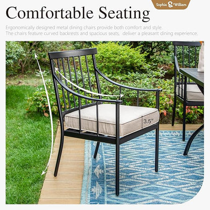 Sophia & William 7 Pieces Patio Dining Set with Rectangle Metal Table of 1.57"-1.9" Umbrella Hole and 6 Armchairs with Seat Cushions, Outdoor Conversation Furniture for Porch Backyard Balcony Deck