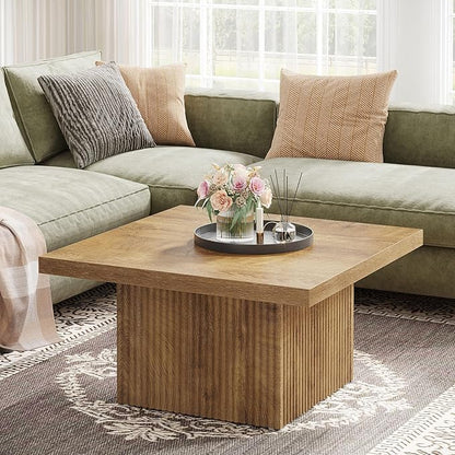 Tribesigns Square Coffee Table, 31.5-Inch Fluted Coffee Table, Mid-Century Modern Living Room Table, Large Cocktail Table for Living Room, Easy Assembly, Yellow