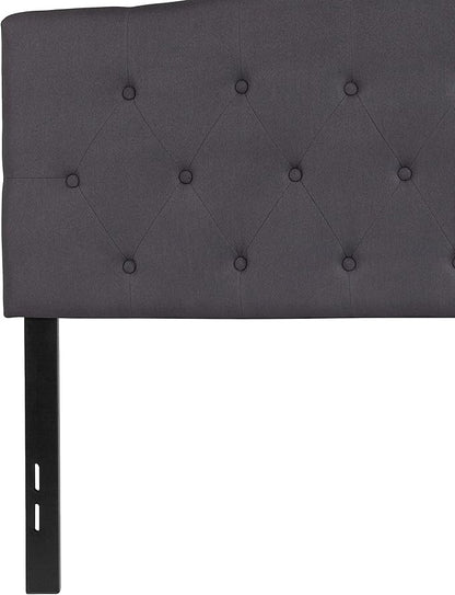 EMMA + OLIVER Tufted Upholstered Full Size Headboard in Dark Gray Fabric