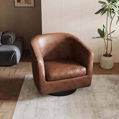 Lumibee Swivel Accent Chair, Faux Leather Swivel Barrel Chair for Living Room, Modern Comfy Upholstered Round Armchair Single Sofa Chair for Bedroom, Club-Coffee