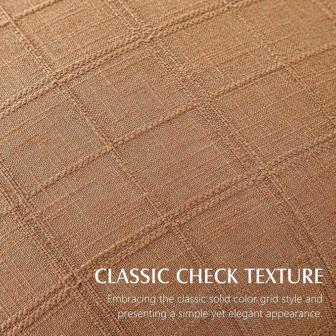 Foindtower Set of 2 Decorative Linen Check Throw Pillow Covers Neutral Farmhouse Lumbar Cushion Covers Modern Boho Home Decor for Sofa Chair Couch Bedroom Living Room,12×24 Inch,Brick