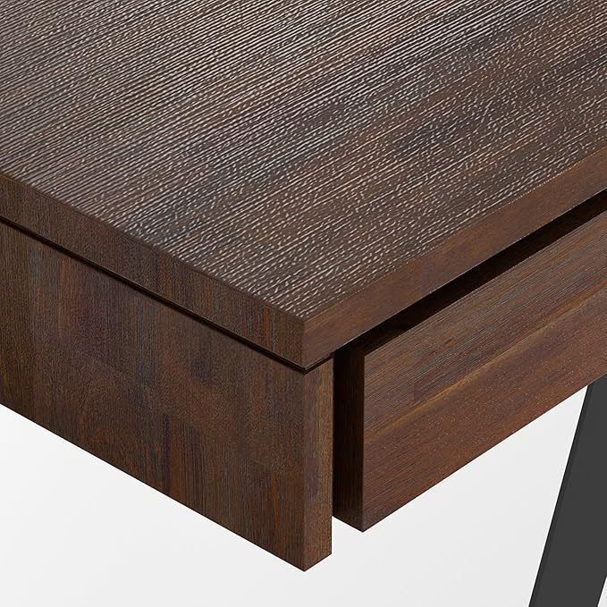 SIMPLIHOME Lowry Large Desk - 72-Inch Wide Solid Acacia Wood and Metal Writing Desk in Distressed Charcoal Brown, Modern Industrial Home Office Table with 2 Deep Drawers and Flip-Down Keyboard Tray