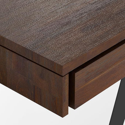 SIMPLIHOME Lowry Large Desk - 72-Inch Wide Solid Acacia Wood and Metal Writing Desk in Distressed Charcoal Brown, Modern Industrial Home Office Table with 2 Deep Drawers and Flip-Down Keyboard Tray