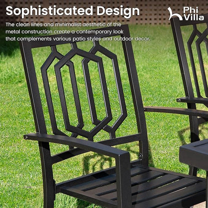 PHI VILLA Set of 2 Stackable Wrought Iron Patio Dining Chairs, Portable Black Outdoor Bistro Deck Metal Chairs, Support 300 lbs, Ideal for Garden, Backyard, Lawn