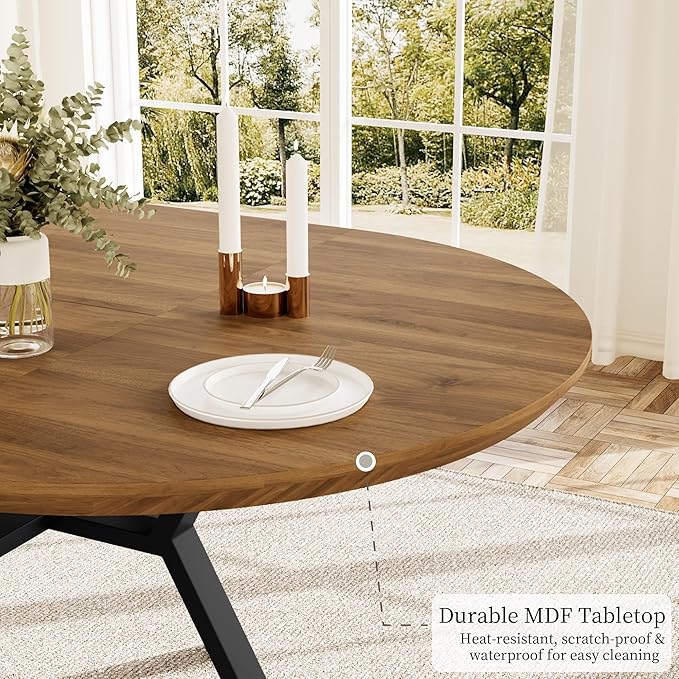 43.2"-59.1" Extendable Round Dining Table for 4-6 People, Modern Kitchen Oval Dining Table with Flexible Leaves Space Saving, Metal Base for Kitchen Dining Room (Walnut)