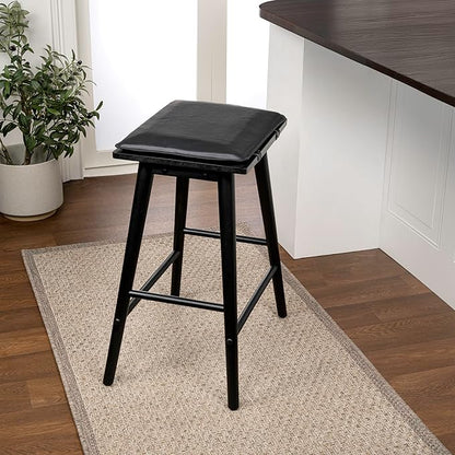 JONATHAN Y CSL2002C Peroni 26" MidCentury Classic Saddle-Seat Solid Wood/Vegan Leather Backless Counter Stool for Home, Kitchen, Workspaces, Cafes and Resturants with Removeable Cushion, Black