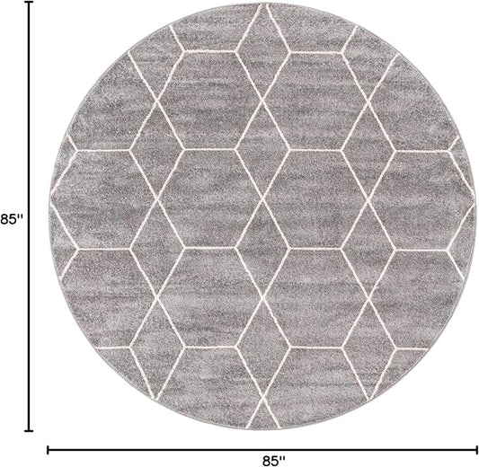Unique Loom Trellis Frieze Collection Area Rug - Geometric (7' Round, Light Gray/ Ivory)