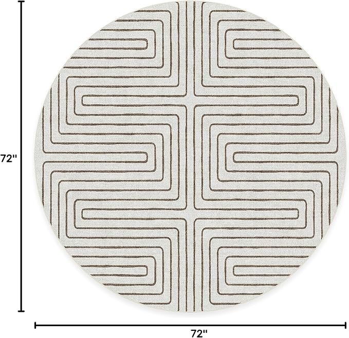 RUGGABLE x Jonathan Adler Machine Washable Area Rug – Labyrinth Camel/Ivory 6 ft Round, Stain-Resistant, Non-Slip – Medium Rugs for Living Room, Bedroom, Hallway, Entryway & Office–with Standard Pad