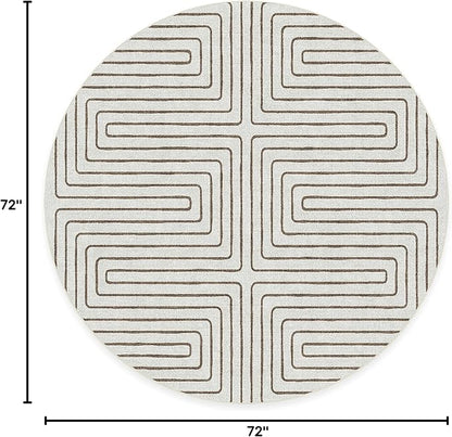 RUGGABLE x Jonathan Adler Machine Washable Area Rug – Labyrinth Camel/Ivory 6 ft Round, Stain-Resistant, Non-Slip – Medium Rugs for Living Room, Bedroom, Hallway, Entryway & Office–with Standard Pad