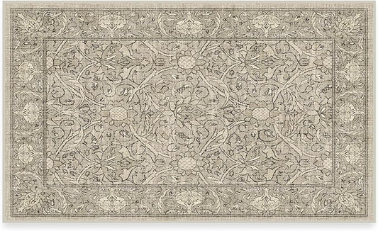 RUGGABLE x Morris & Co Washable Area Rug – Montreal Natural Stone 3x5, Stain-Resistant, Non-Slip – Small Machine Washable Rugs for Living Room, Bedroom, Hallway, Entryway & Office–with Standard Pad
