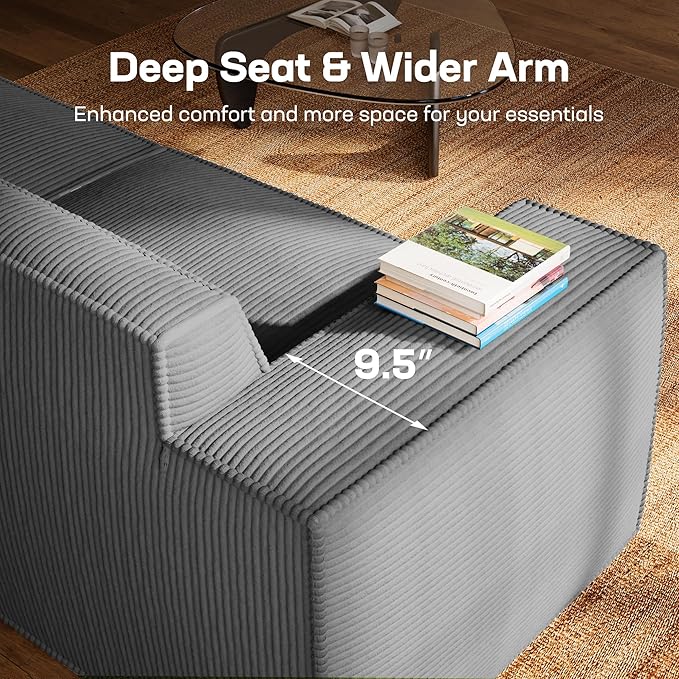 Marsail Modular Sectional Sofa, 111" L-Shaped Modular Sectional Couch with Deep Seat, Freely Combinable Sectional Cloud Sofa for Living Room, No Assembly, Plush Corduroy Fabric, Grey