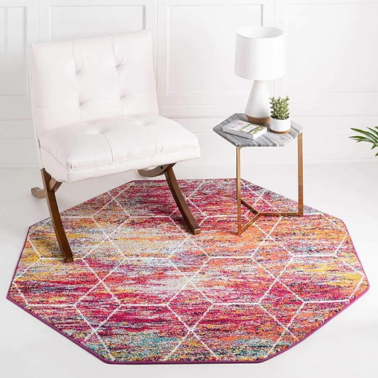 Unique Loom Trellis Frieze Collection Area Rug - Geometric (5' Octagon, Multi/ Ivory)