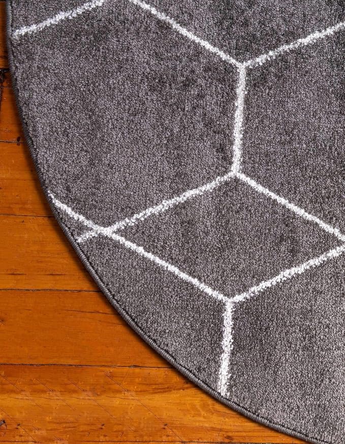 Unique Loom Trellis Frieze Collection Area Rug - Geometric (7' Round, Dark Gray/ Ivory)