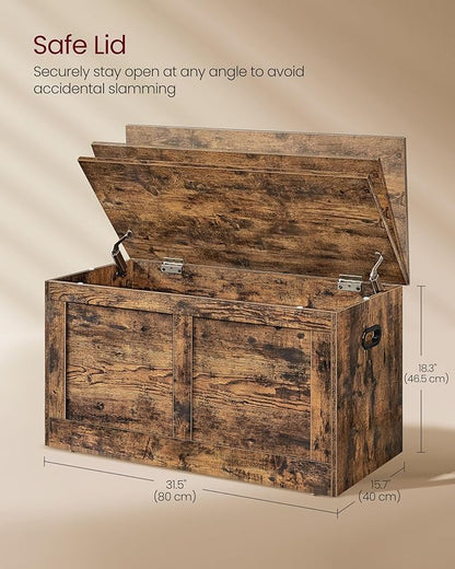 VASAGLE Storage Chest, Storage Trunk with 2 Safety Hinges, Storage Bench, Shoe Bench, Farmhouse Style, 15.7 x 31.5 x 18.3 Inches, for Entryway, Bedroom, Living Room, Rustic Brown ULSB064K01