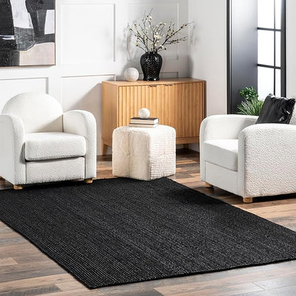 nuLOOM 2x3 Rigo Jute Hand Woven Area Rug, Black, Solid Farmhouse Design, Natural Fiber, For Bedroom, Living Room, Dining Room, Hallway, Office, Kitchen, Entryway