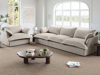 114” Oversized Modular Sectional Sofa, Comfy Down Fill Cloud Couch, 3 Seater Modular Sofa Couch with One Single Seat, Convertible Sectional Couches for Living Room, Linen, Light Gray