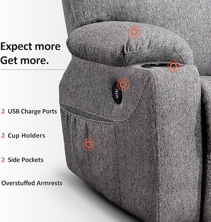 MCombo Power Lift Recliner Chair for Elderly, Lift Chair with Heat and Massage, FSC Certified, USB&Type C Ports, Cup Holders, Fabric 7040 (Medium, Gray)